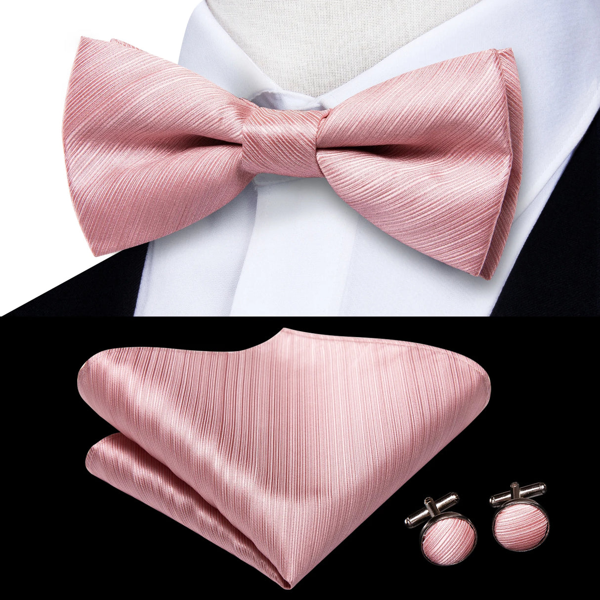 Hi-Tie Jacquard Silk Nœud papillon pour homme, ensemble de boutons de manchette et mouchoir, nœud papillon pré-noué, noir, blanc, gris, bleu, rouge, vert, rose, violet
