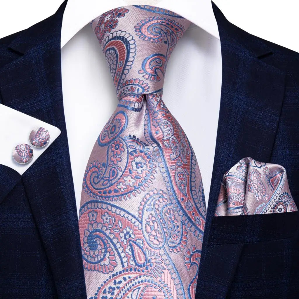 Hi-Tie 100% soie classique pour homme, cravate de mariage corail rose rouge pêche, pochette carrée, boutons de manchette, ensemble de cravates roses pour hommes, cravates cachemire unies