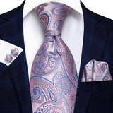 Hi-Tie 100% soie classique pour homme, cravate de mariage corail rose rouge pêche, pochette carrée, boutons de manchette, ensemble de cravates roses pour hommes, cravates cachemire unies