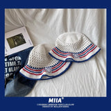 Spring and Summer Hand-knitted Wool Hollow Men Bucket Hat Outdoor Sunshade Breathable Soft Top Color Matching Women's Sun Cap