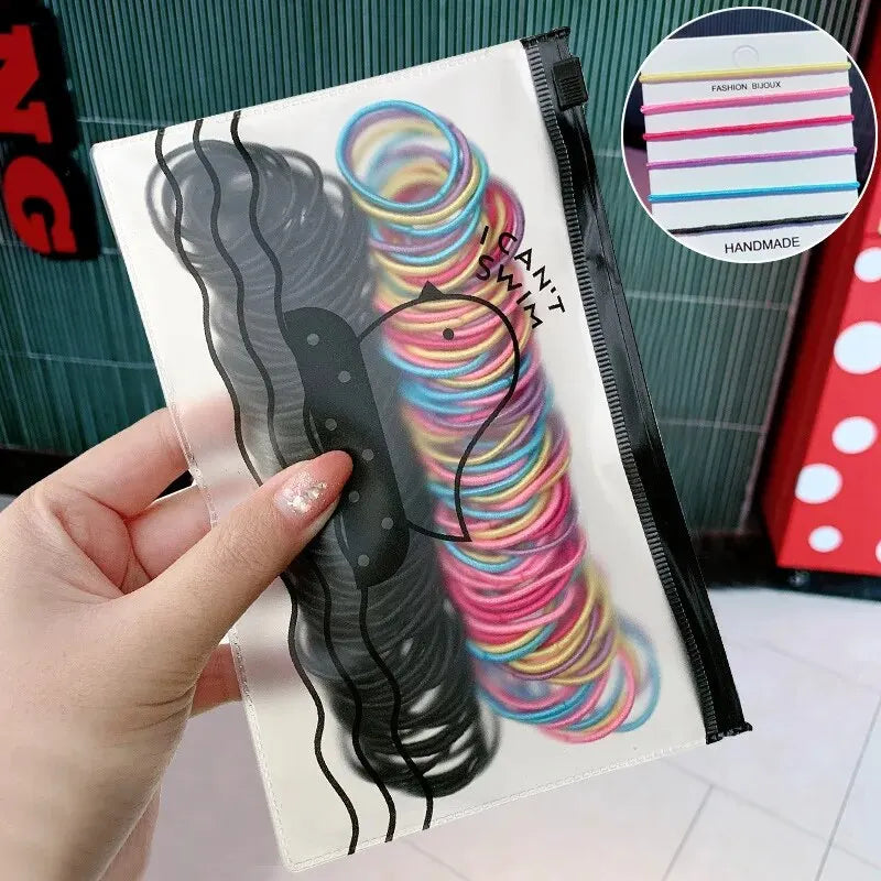 Lot de 100 élastiques à cheveux colorés pour filles, 2,5 cm, pour queue de cheval