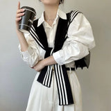 Blouse Shoulders Fake Collar Knitted Shawl Solid Color Sunscreen Black White Stripe Scarf Cape Scarf Accessories Wool Scarves