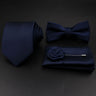 Hot Sale Red Blue Tie Set Polyester Slim Striped Necktie Bowtie Cufflink Brooch For Groom Suit Wedding Cravat Shirt Accessory