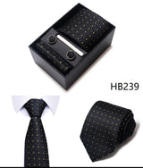 Cravate pour homme, tout nouveau style, cadeau de mariage, ensemble de pochettes, boîte à cravates, accessoires de costume noirs pour hommes