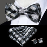 Hi-Tie Jacquard Silk Nœud papillon pour homme, ensemble de boutons de manchette et mouchoir, nœud papillon pré-noué, noir, blanc, gris, bleu, rouge, vert, rose, violet