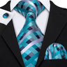 Cravate fantaisie en soie bleu sarcelle pour homme, marque de luxe solide, pochette, boutons de manchette, ensemble de cravates de haute qualité pour fête de mariage Barry.Wang