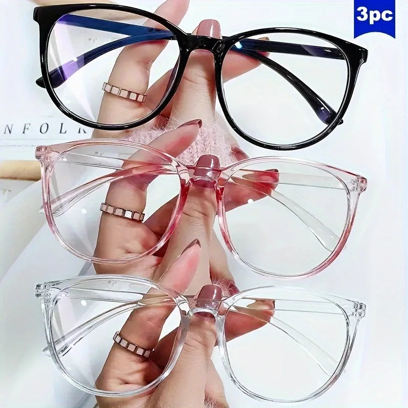 [Blue Light Blocking Glasses] Anti-Blue Light Oval Plastic Full Frame Glasses