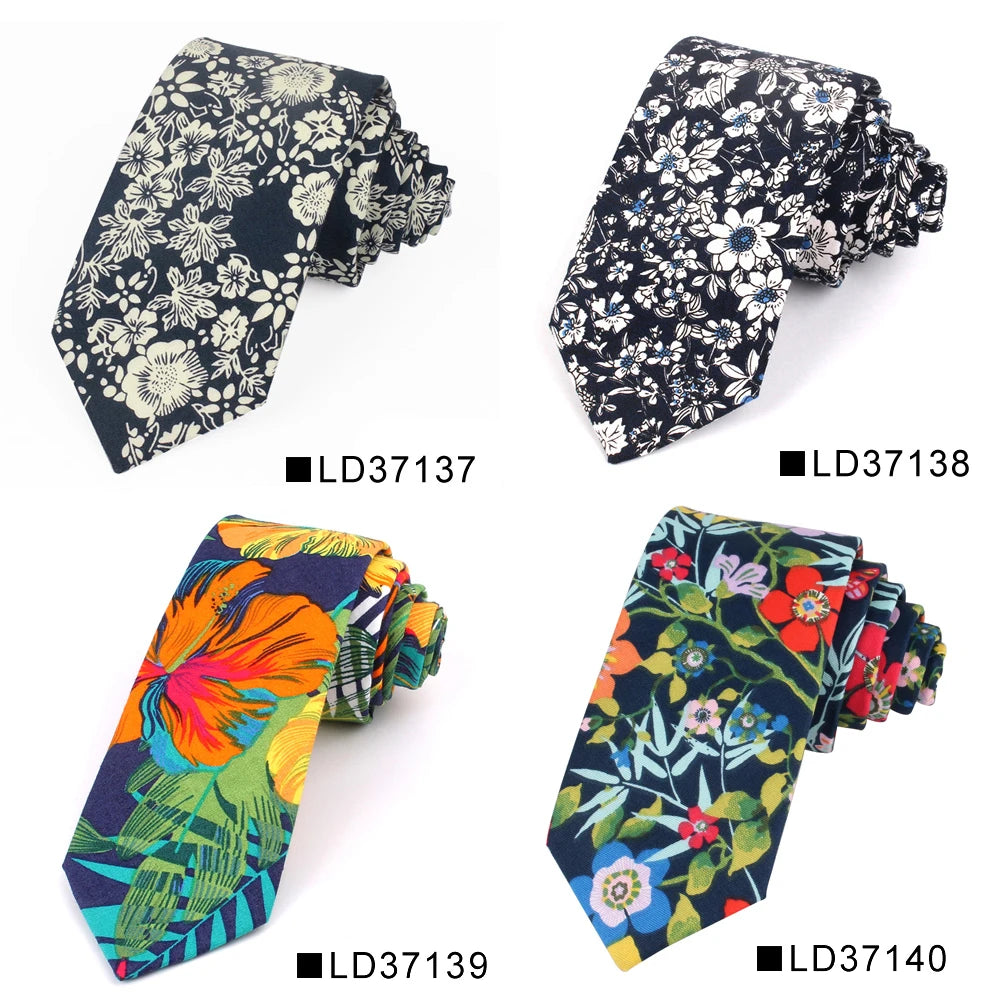 Nouvelle cravate florale pour hommes et femmes, cravate fine en coton pour mariage, cravates décontractées pour hommes, costumes classiques, cravates à imprimé floral