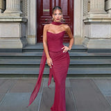 Suninheart Elegant 2 Pieces Dress Set with Scarf Women Fashion Matching Sets Sexy Cropped Top and Long Dress Set Casual Dress
