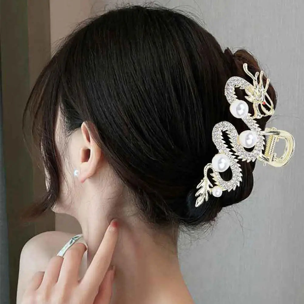 Épingle à cheveux dragon bleu avec perle pour femme, pince à cheveux simple, pince requin, mode, tempérament, accessoires pour cheveux simples