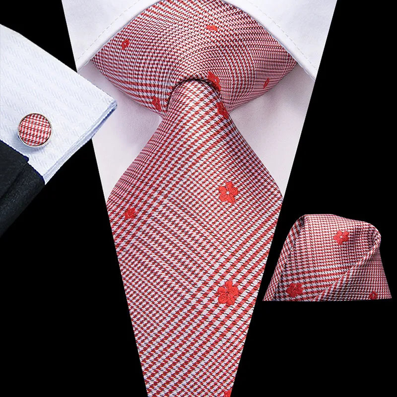 Hi-Tie 100% soie classique pour homme, cravate de mariage corail rose rouge pêche, pochette carrée, boutons de manchette, ensemble de cravates roses pour hommes, cravates cachemire unies