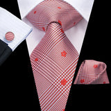 Hi-Tie 100% soie classique pour homme, cravate de mariage corail rose rouge pêche, pochette carrée, boutons de manchette, ensemble de cravates roses pour hommes, cravates cachemire unies