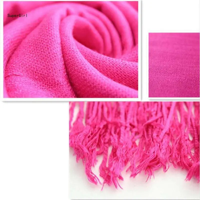 Women Wrap Scarf Cashmere Wool Scarves Silk Solid Long Shawl Tassel
