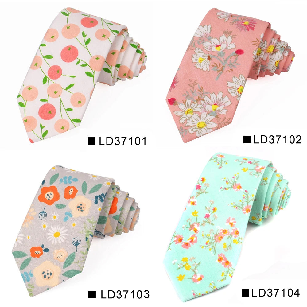 Nouvelle cravate florale pour hommes et femmes, cravate fine en coton pour mariage, cravates décontractées pour hommes, costumes classiques, cravates à imprimé floral