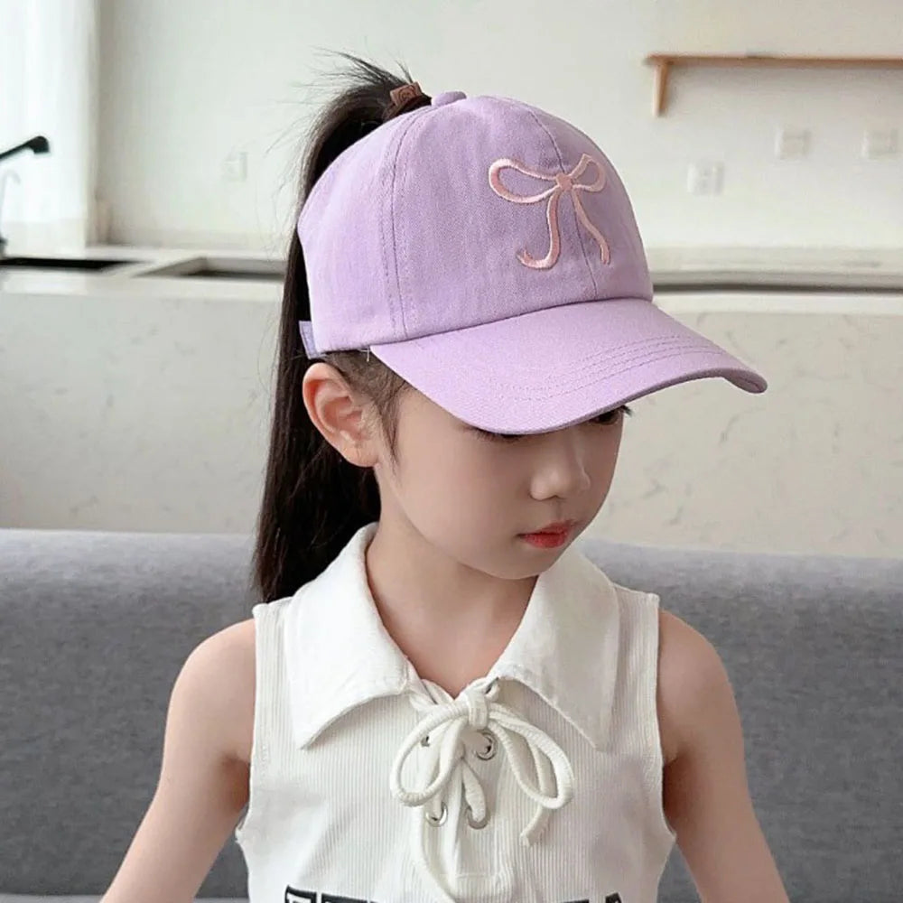 Casquette de baseball rose et blanc pour bébé fille, chapeau de soleil à queue de cheval haute, réglable, pour voyage et extérieur, nouveauté