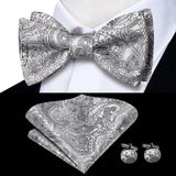 Hi-Tie Ensemble nœud papillon en soie pour homme, mouchoir et boutons de manchette, bleu, rouge, or, noir, blanc, jacquard, nœud papillon, mariage, affaires