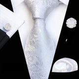 Ensemble de cravates en soie rose floral pour hommes, ensemble de cravates de fête de mariage, mouchoir, broche, boutons de manchette, accessoires pour hommes de haute qualité Gravata