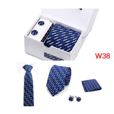 Mens Tie Set In A Box Paisley Ties For Men Gifts Luxury Necktie Pocket Square Cufflinks Wedding Business Formal Suit Tie