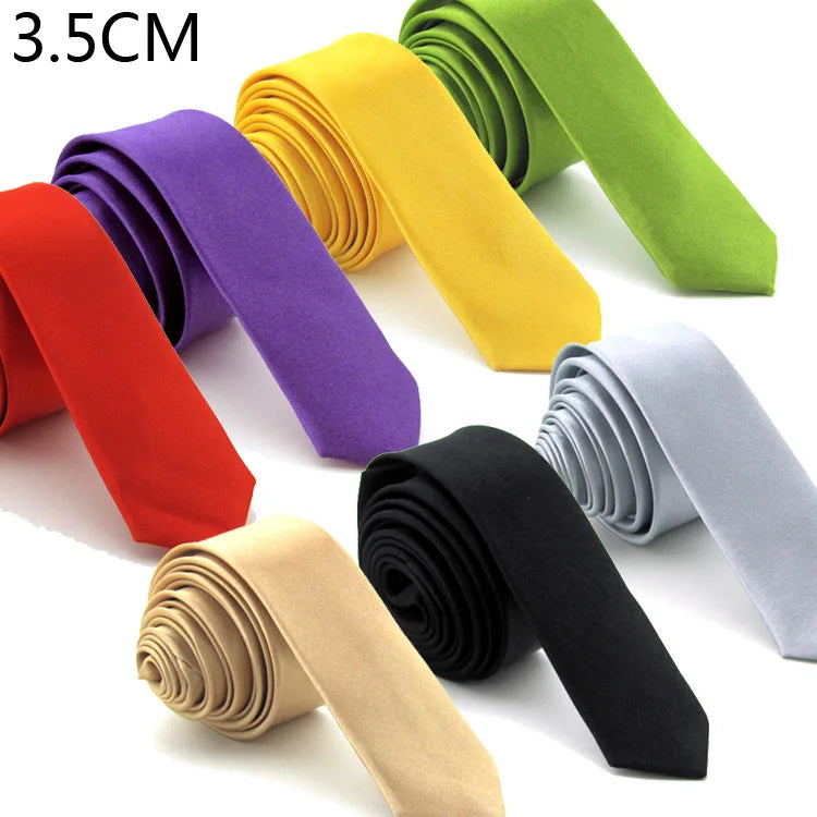 Cravate ultra fine en satin de 3 cm, couleur unie, rouge, jaune, noir, faite à la main, tendance, pour homme, idéale pour une fête de mariage