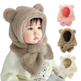 Bonnet d'hiver pour bébé, écharpe, une pièce, fausse fourrure, chapeau pour enfants, dessin animé, ours, chaud, cou, oreilles, bonnet coupe-vent pour garçons et filles, articles pour bébés
