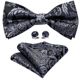 Barry.Wang Silk Mens Bow Tie White Green Pink Purple Jacquard Paisley Floral Pre-Tied Bowtie Hanky Cuffs Set Wedding Business