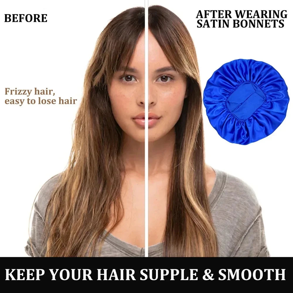 New Women's Satin Solid Wide-brimmed Sleeping Hat Unisex Head Wrap Elastic Band Cap Hair Care Bonnet Night Hat Bonnet De Nuit