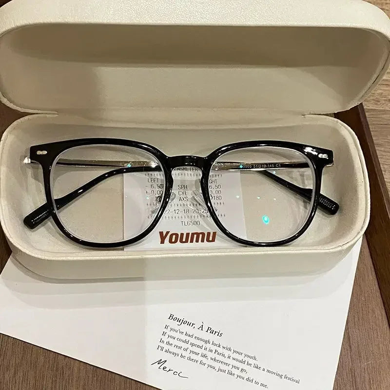 0 ~ -6.0 Myopia Glasses  Blue Light Resistant Flat Glasses Oval Resin Lenses Men Computer Optical Eyeglasses Unisex