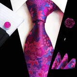 Ensemble de cravates en soie rose floral pour hommes, ensemble de cravates de fête de mariage, mouchoir, broche, boutons de manchette, accessoires pour hommes de haute qualité Gravata