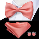 Hi-Tie Jacquard Silk Nœud papillon pour homme, ensemble de boutons de manchette et mouchoir, nœud papillon pré-noué, noir, blanc, gris, bleu, rouge, vert, rose, violet