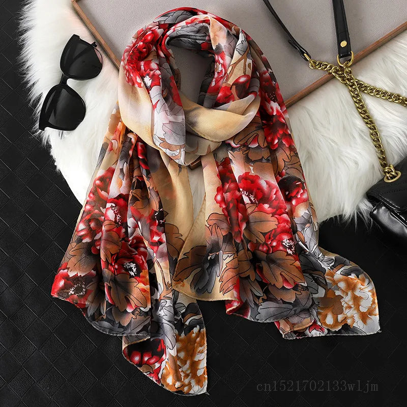 2023 Fashion Printed Floral Chiffon Hijab Scarf Women Pareo Lady Bandanas Beach Towels Summer Muslim Veil Wrap Female Foulard