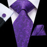 Hi-Tie – Cravate de mariage en soie violette unie à motif cachemire pour homme, ensemble de qualité avec boutons de manchette et mouchoir, cadeau tendance, livraison directe