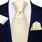 Hi-Tie Cravate de mariage en soie à motif floral, couleur champagne ivoire massif, pour homme, de qualité, avec boutons de manchette, tendance, pour entreprise, livraison directe