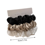 Lot de 3 élastiques à cheveux en soie faits à la main, en satin soyeux, pour queue de cheval, couleur café noir et blanc