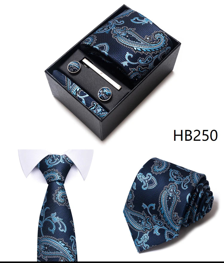 Cravate pour homme, tout nouveau style, cadeau de mariage, ensemble de pochettes, boîte à cravates, accessoires de costume noirs pour hommes