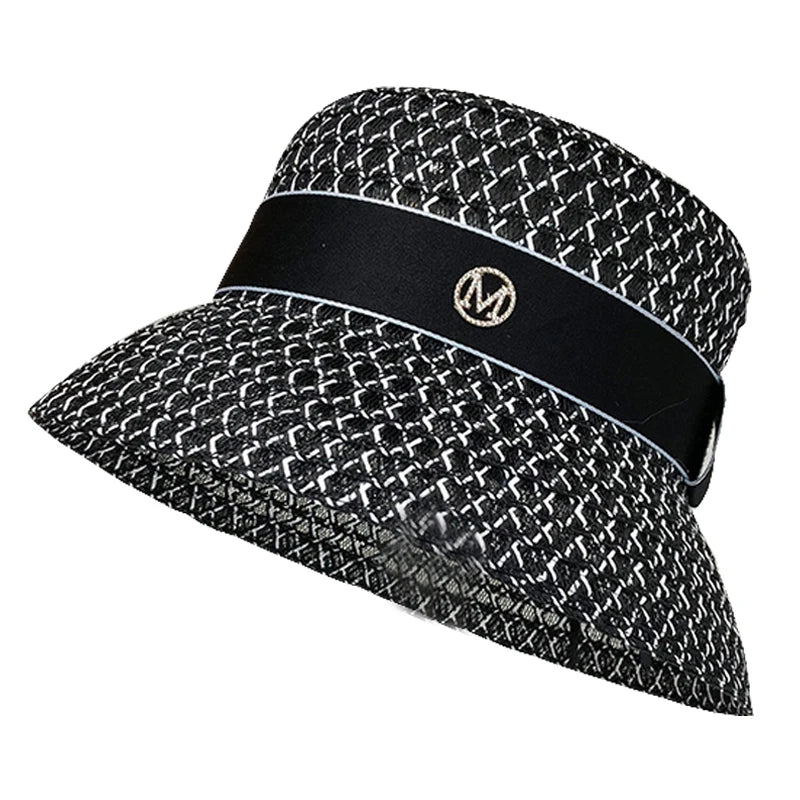 Women's Cap Hollowed Out Breathable Sunscreen Sun Visor Spring and Summer Braided Top Hat Temperament British Fisherman's Hats