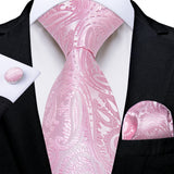Ensemble cravate homme en soie à rayures roses, motif floral, motif cachemire uni, 8 cm, mouchoir, boutons de manchette, accessoires de mariage, de bal, cravate
