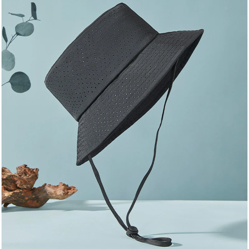 Chapeau de soleil d'été pour hommes et femmes, casquette Panama en maille à séchage rapide, chapeau seau plat en maille respirante, casquette de pêcheur grande taille