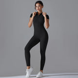 Yoga Set Women's Jumpsuits One-Piece Suit Zipper Short Sleeve Gym Push Up Workout Clothes Fitness Bodysuit Sportswear Tracksuit