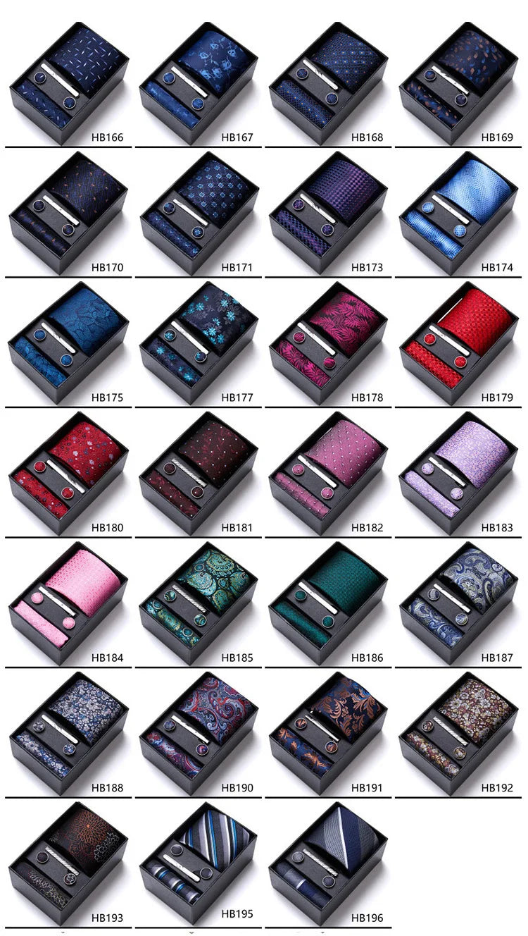 Cravate pour homme, tout nouveau style, cadeau de mariage, ensemble de pochettes, boîte à cravates, accessoires de costume noirs pour hommes