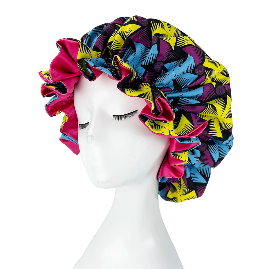 Bonnet de nuit double épaisseur en satin soyeux pour femme, grand bonnet réversible doublé de satin, couvre-chef pour la nuit, accessoires pour cheveux