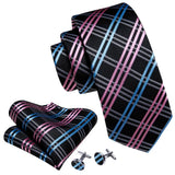 Barry.Wang Ensemble cravate et mouchoir en soie à carreaux pour homme, motif jacquard, idéal pour un mariage, un marié ou une équipe