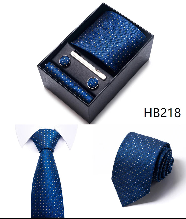 Cravate pour homme, tout nouveau style, cadeau de mariage, ensemble de pochettes, boîte à cravates, accessoires de costume noirs pour hommes