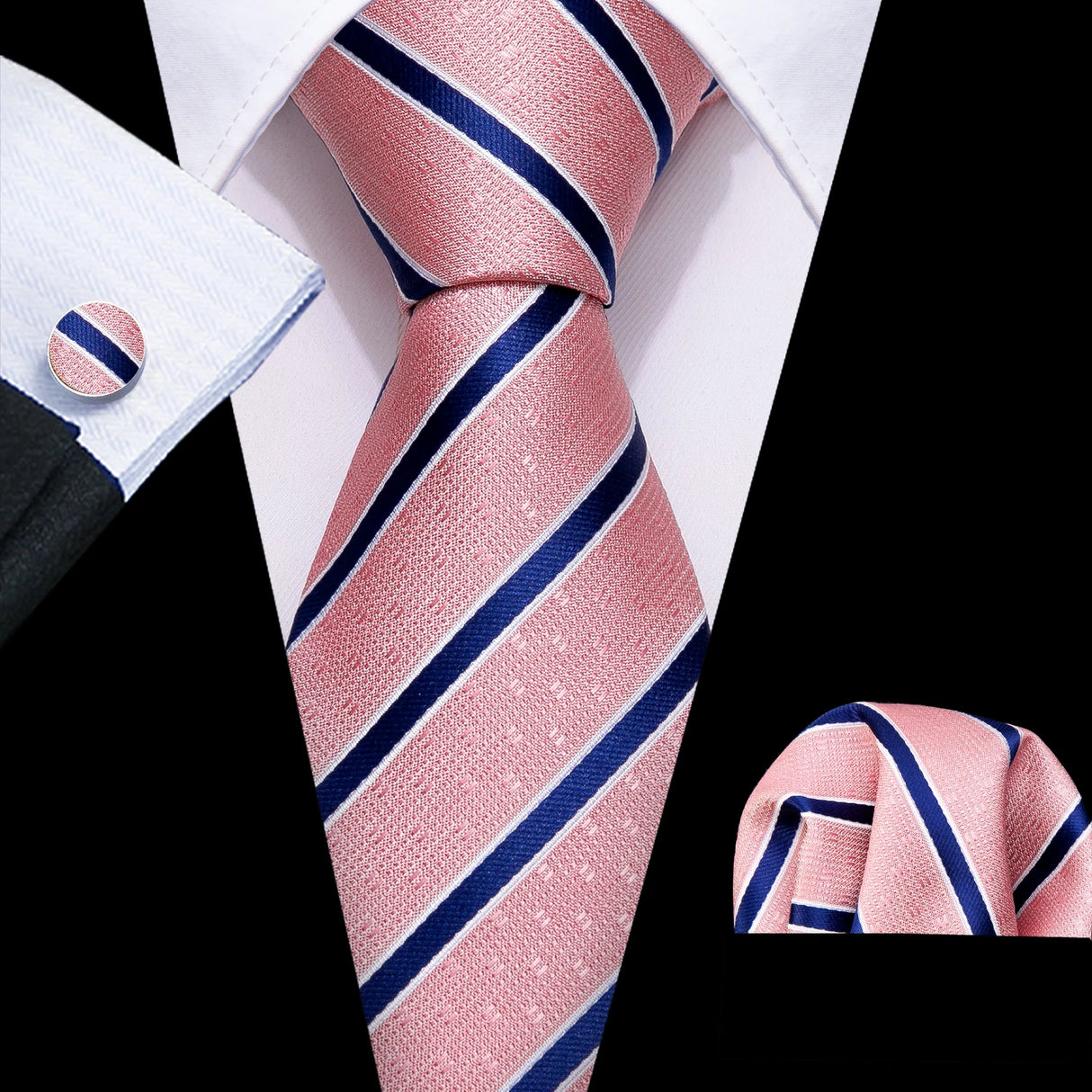 Cravate de luxe pour homme, ensemble de boutons de manchette et mouchoir en soie à rayures rouges, style business, Barry.Wang, accessoire tendance pour mariage, fête, décontracté