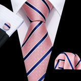 Cravate de luxe pour homme, ensemble de boutons de manchette et mouchoir en soie à rayures rouges, style business, Barry.Wang, accessoire tendance pour mariage, fête, décontracté