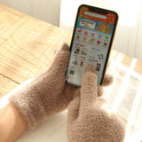 Gants tricotés d'hiver chauds et épais en fourrure pour écran tactile, mitaines solides pour téléphone portable, tablette, gants en laine et cachemire pour femmes
