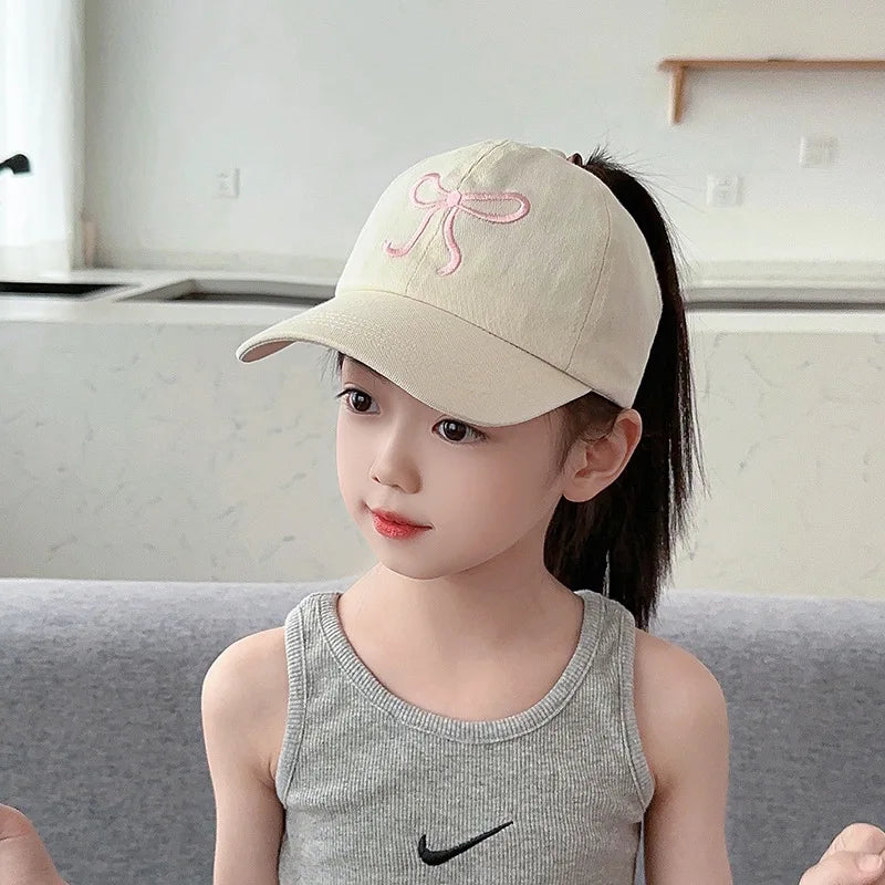 Casquettes de baseball pour enfants avec nœuds, ajourées, à queue de cheval haute, ajustables, pour l'été, pour garçons et filles, style hip-hop
