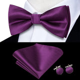 Hi-Tie Jacquard Silk Nœud papillon pour homme, ensemble de boutons de manchette et mouchoir, nœud papillon pré-noué, noir, blanc, gris, bleu, rouge, vert, rose, violet