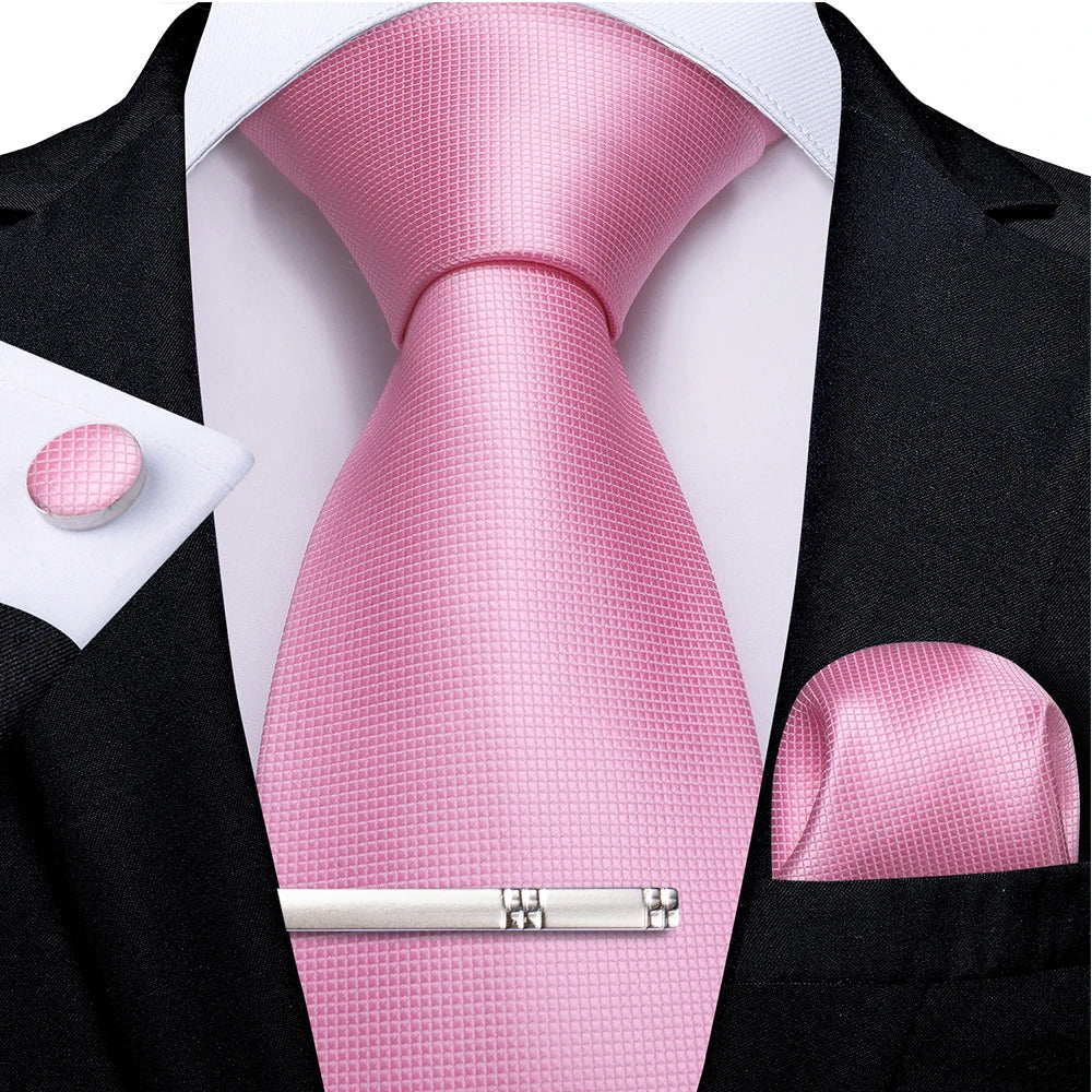 Ensemble cravate homme en soie à rayures roses, motif floral, motif cachemire uni, 8 cm, mouchoir, boutons de manchette, accessoires de mariage, de bal, cravate