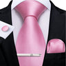 Ensemble cravate homme en soie à rayures roses, motif floral, motif cachemire uni, 8 cm, mouchoir, boutons de manchette, accessoires de mariage, de bal, cravate