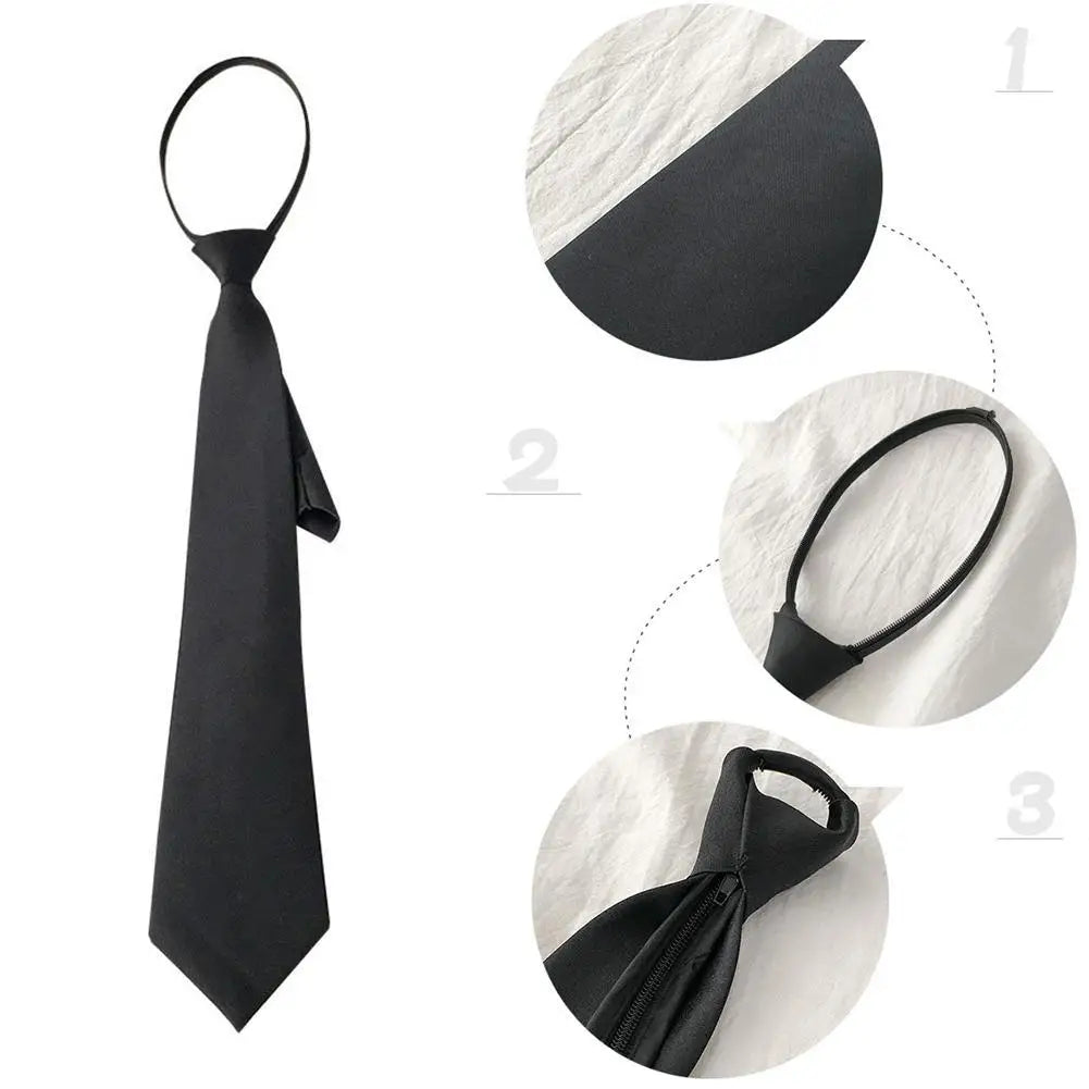Cravate unisexe pour hommes et femmes, fermeture éclair, noire, à clip, pour hommes, cravates de sécurité, cravates pour vêtements, cravates mates pour porteurs funéraires